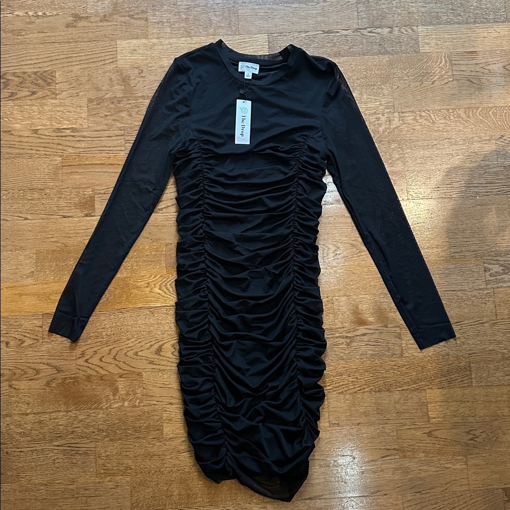Black Ruched Long Sleeve Dress
